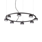 Ideallux MINOR ROUND 8-flammig pendant light, matte metal, dimmable LED, adjustable cable, modern circular design.