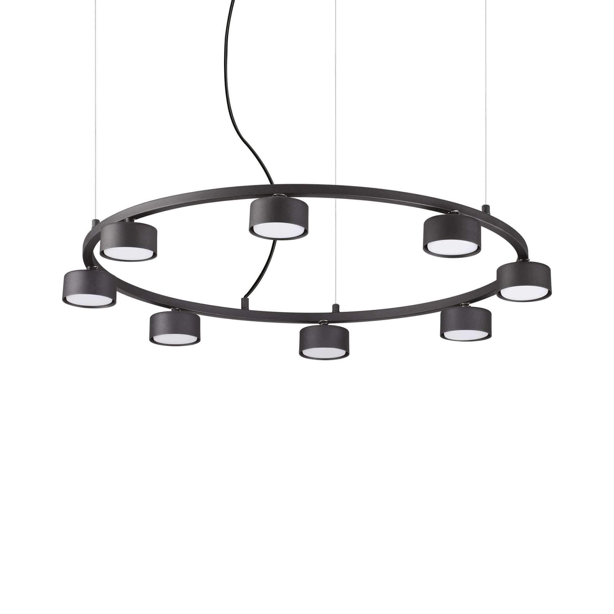 Ideallux MINOR ROUND 8-flammig pendant light, matte metal, dimmable LED, adjustable cable, modern circular design.