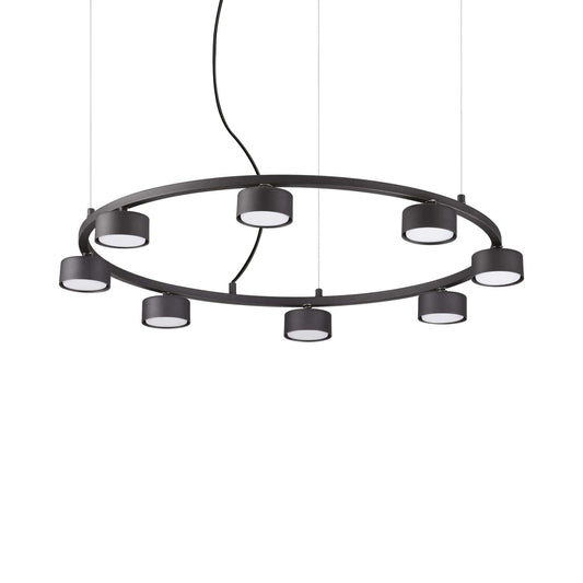 Ideallux MINOR ROUND 8-flammig pendant light, matte metal, dimmable LED, adjustable cable, modern circular design.