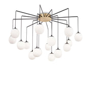 Ideal Lux RHAPSODY 16-light pendant lamp, brass finish with white globes, Ø 95cm, modern ceiling chandelier for elegant interiors.