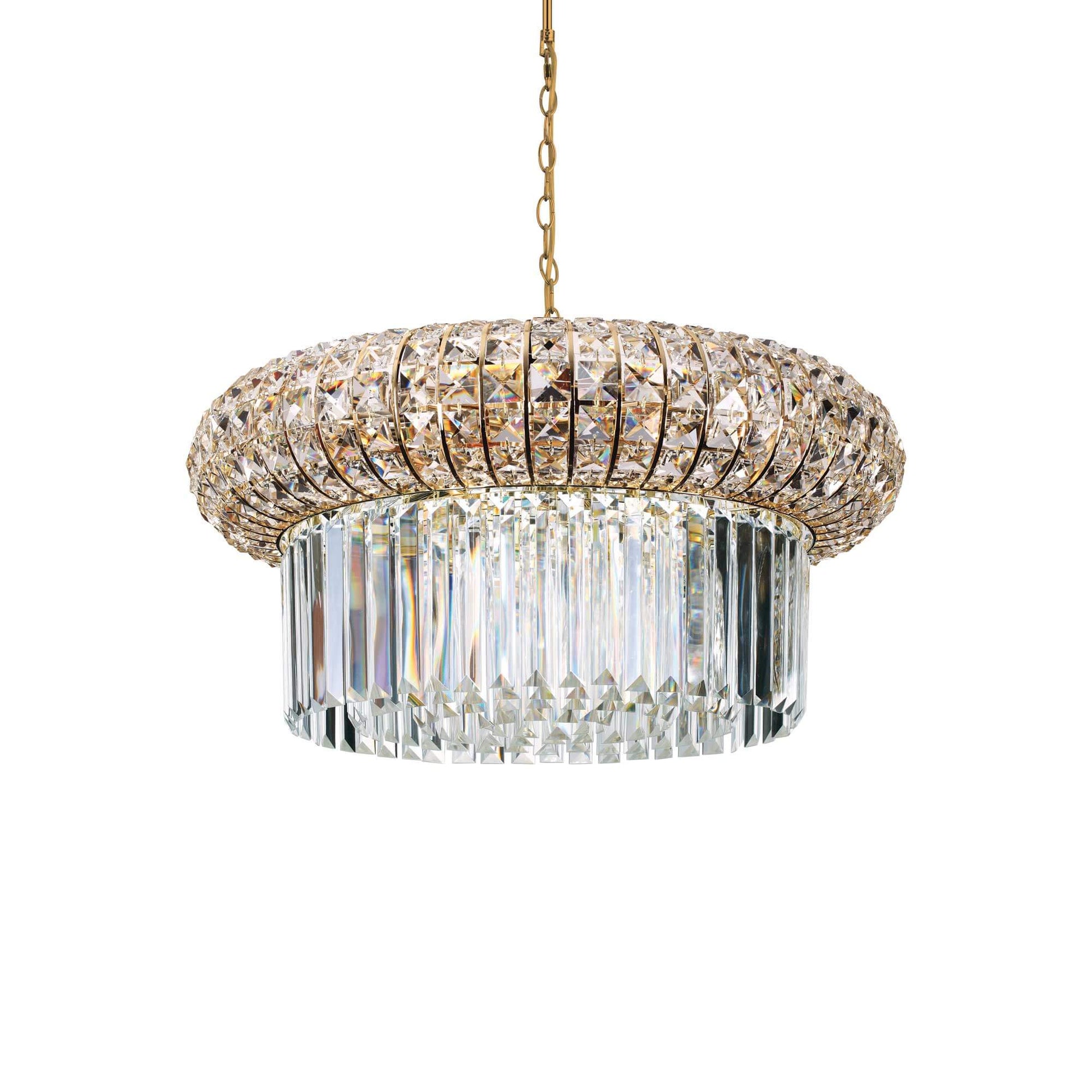 Ideal Lux Kristall Hängeleuchte Nabucco in Gold, Ø60cm, mit funkelnden Kristallen, dimmbar, 12x E14 LED oder Halogenleuchten.
