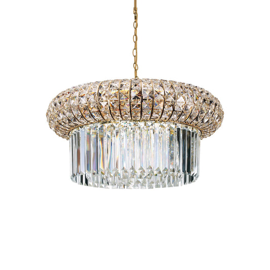 Ideal Lux Kristall Hängeleuchte Nabucco in Gold, Ø60cm, mit funkelnden Kristallen, dimmbar, 12x E14 LED oder Halogenleuchten.