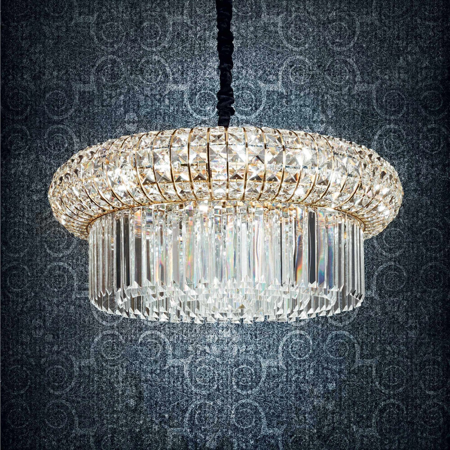 Ideal Lux Nabucco gold pendant light with sparkling crystals, Ø70cm, dimmable, perfect centerpiece for any room, elegant design
