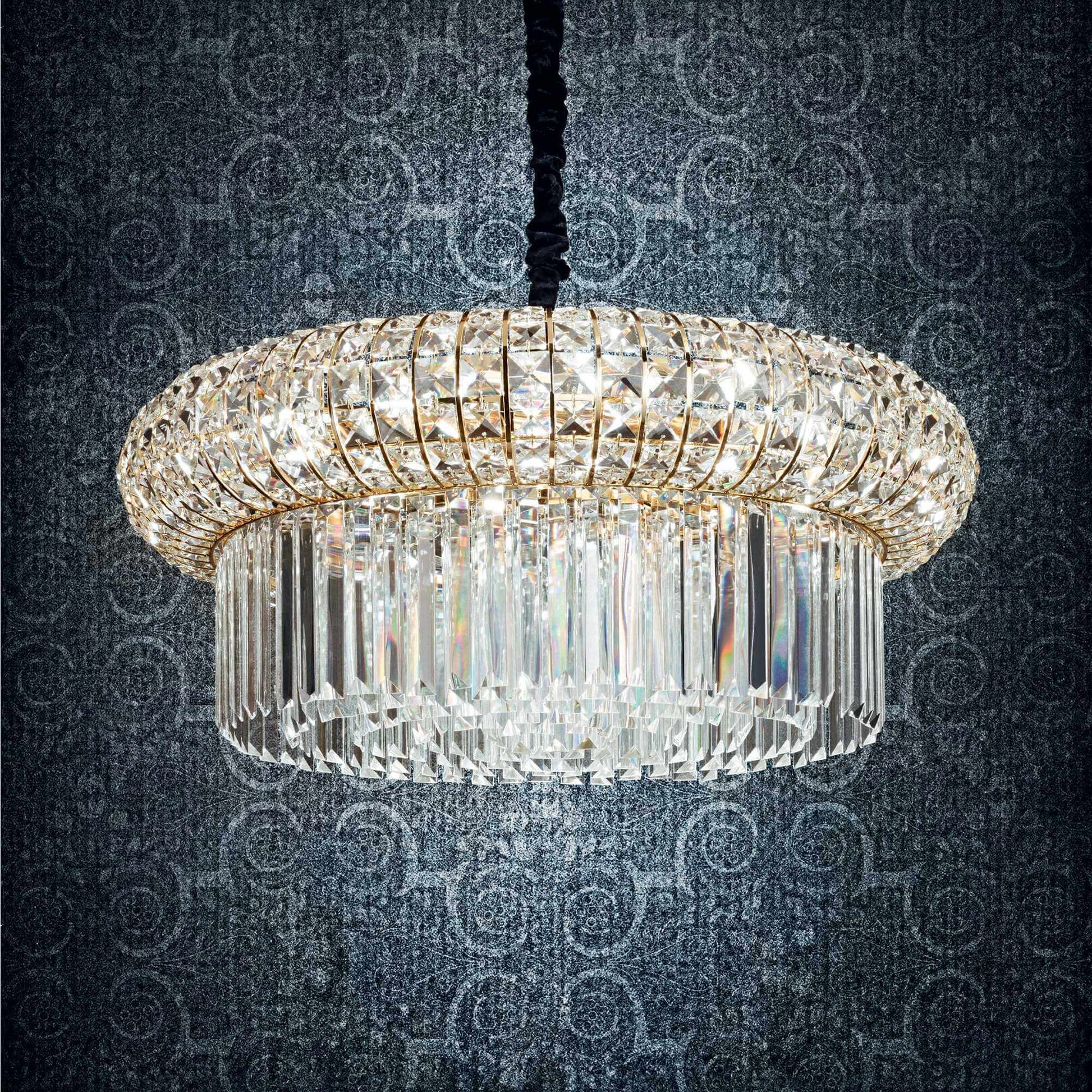 Ideal Lux Nabucco gold pendant light with sparkling crystals, Ø70cm, dimmable, perfect centerpiece for any room, elegant design