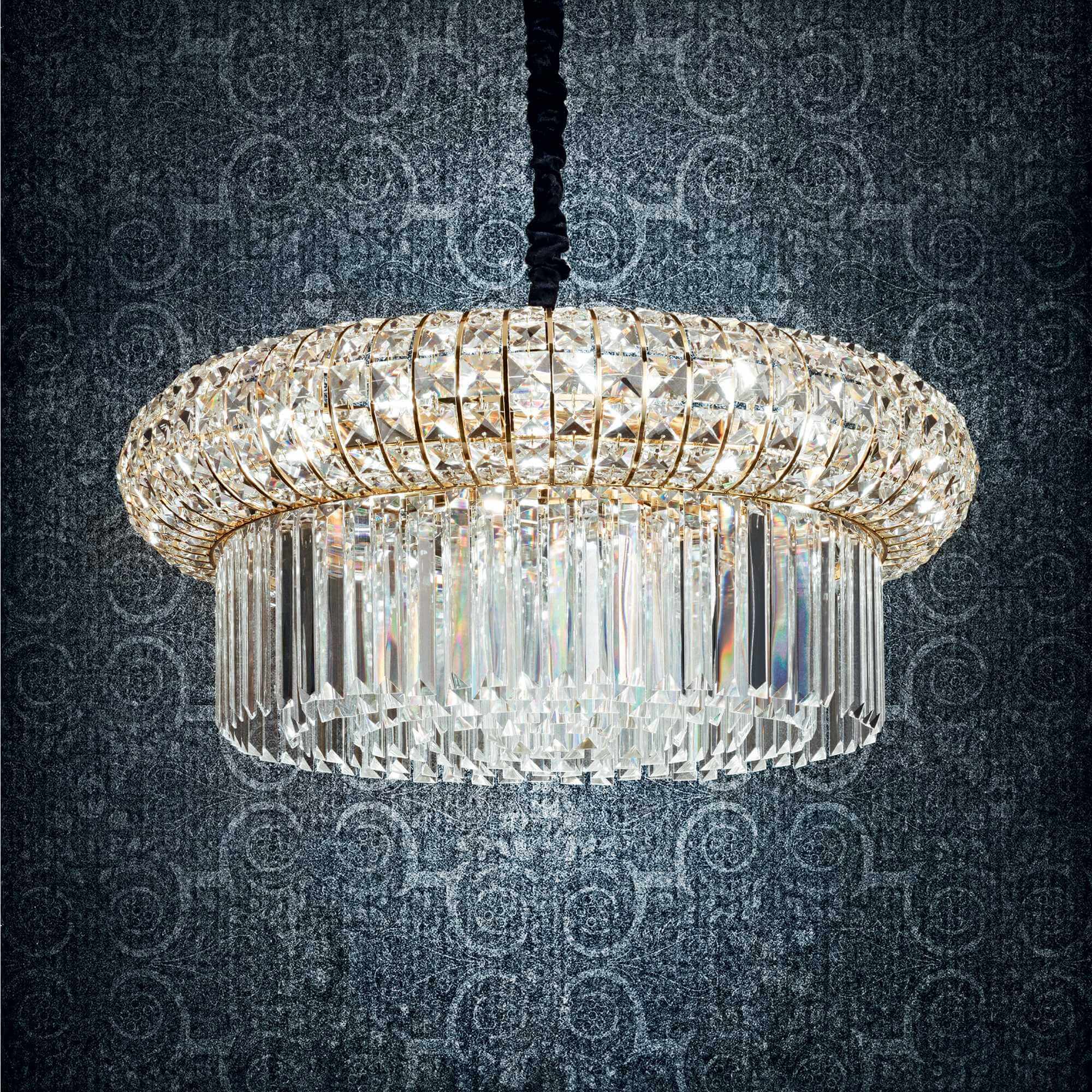 Ideal Lux Nabucco gold pendant light with sparkling crystals, Ø70cm, dimmable, perfect centerpiece for any room, elegant design