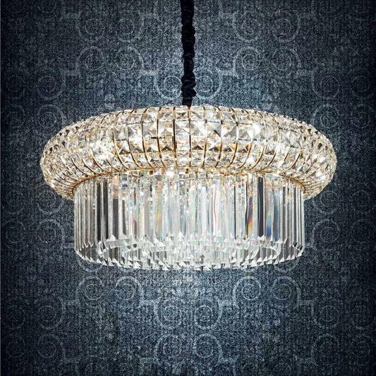 Ideal Lux Nabucco gold pendant light with sparkling crystals, Ø70cm, dimmable, perfect centerpiece for any room, elegant design