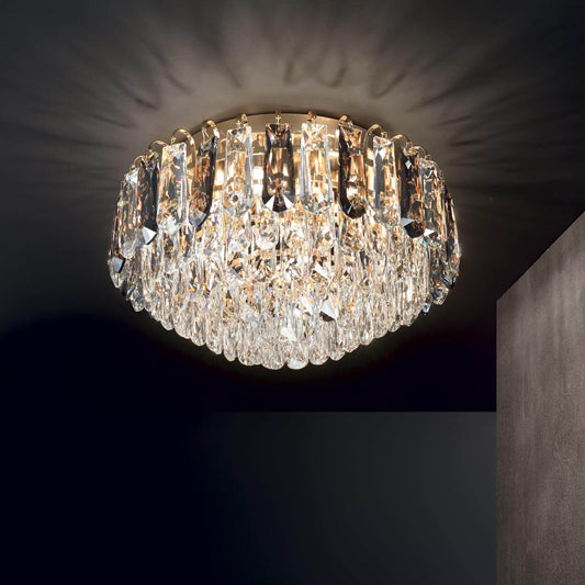 Ideal Lux Kristall Deckenleuchte Magnolia Ø45 in Gold with sparkling crystals, dimmable ceiling light, elegant home decor