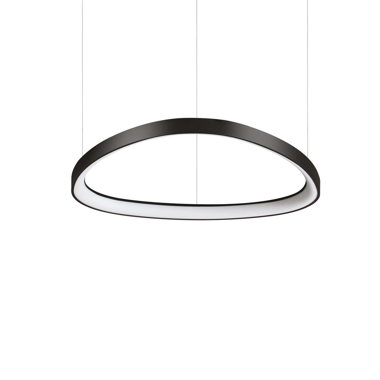 Ideallux GEMINI black pendant light, 61cm diameter, adjustable height, LED, modern design.