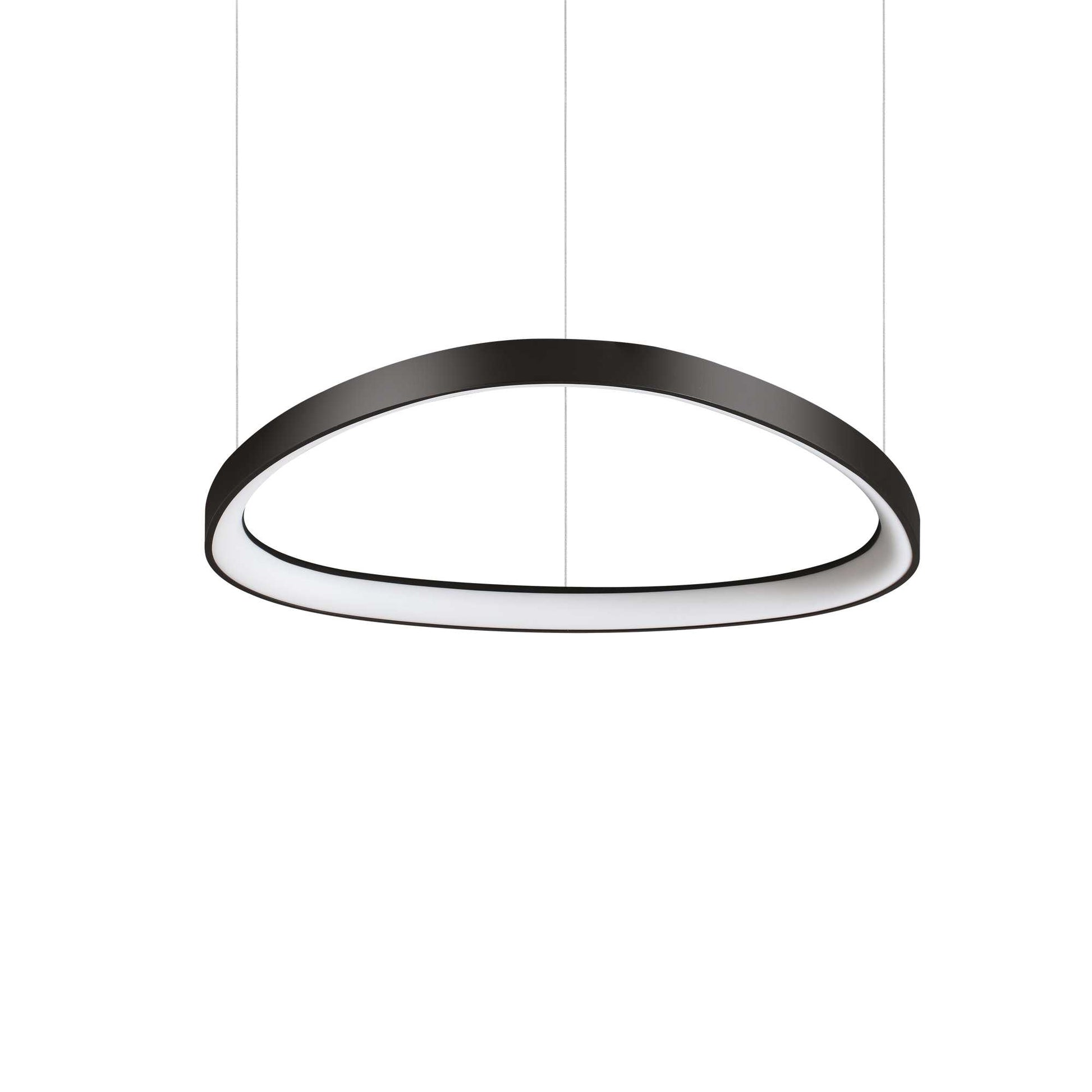 Ideallux GEMINI black pendant light, 61cm diameter, adjustable height, LED, modern design.