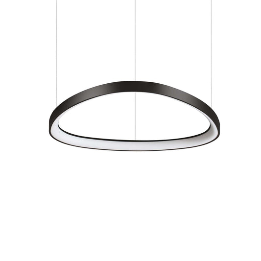 Ideallux GEMINI black pendant light, 61cm diameter, adjustable height, LED, modern design.