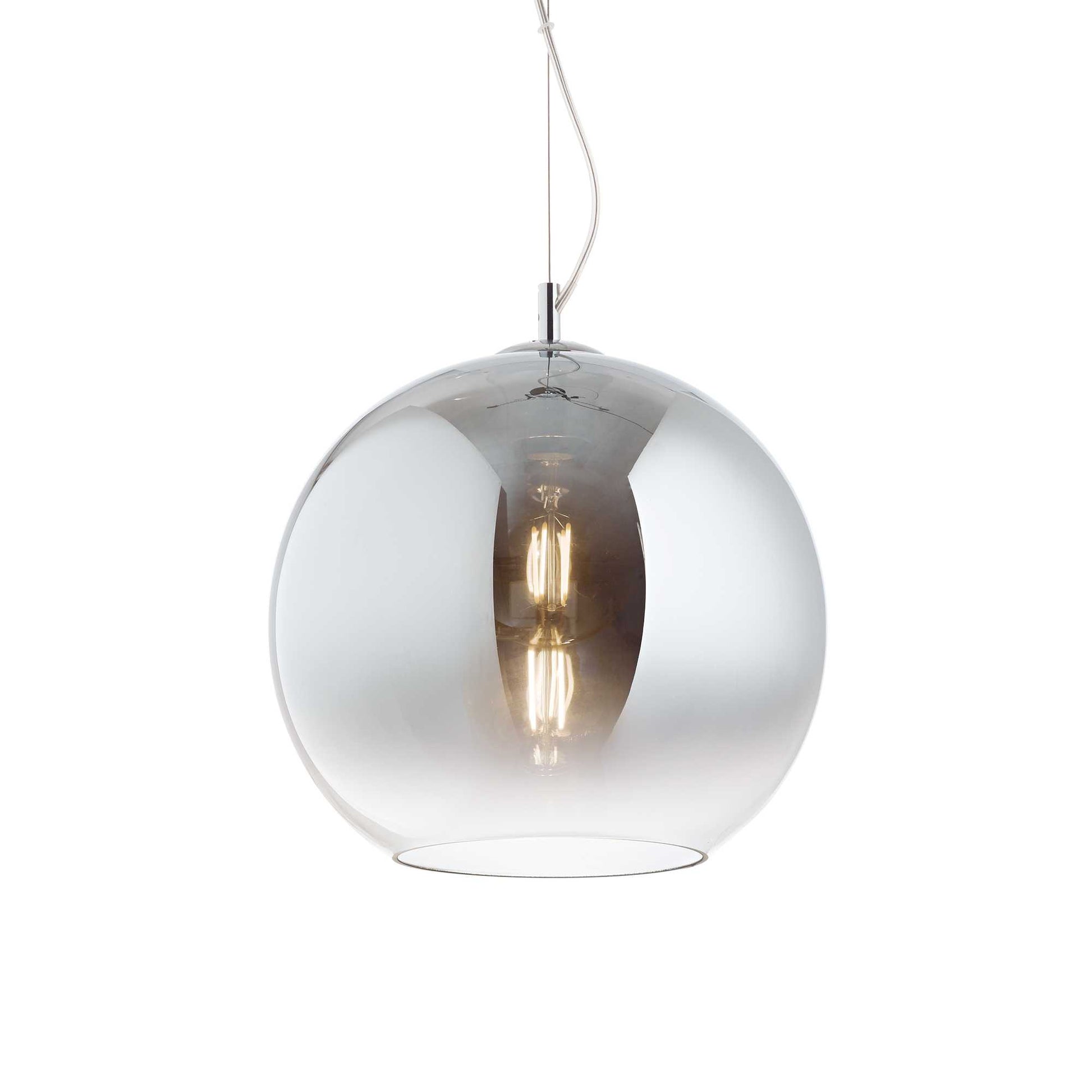 Ideallux NEMO 40cm pendant light with chromed blown glass and adjustable cord, E27 socket, dimmable, elegant lighting design.