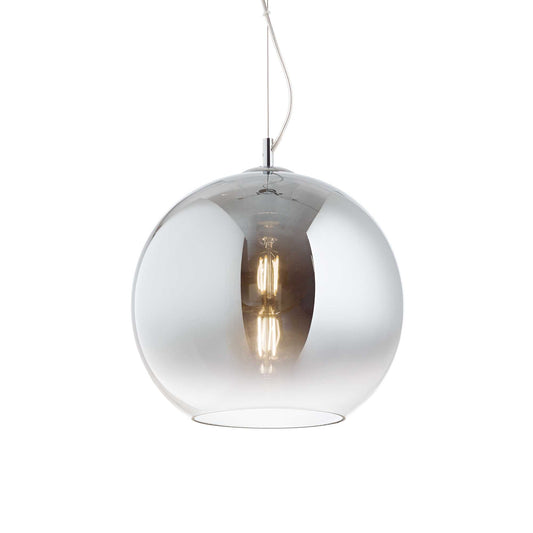 Ideallux NEMO 40cm pendant light with chromed blown glass and adjustable cord, E27 socket, dimmable, elegant lighting design.