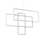 Ideallux RETTANGOLO white pendant light with adjustable height, featuring matte white metal frame and opal diffuser.