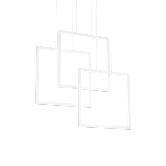 Ideallux Pendelleuchte QUADRATO in Weiß, dreifach quadratisches Design, mattweißer Metallrahmen, höhenverstellbar, modern minimalistisch