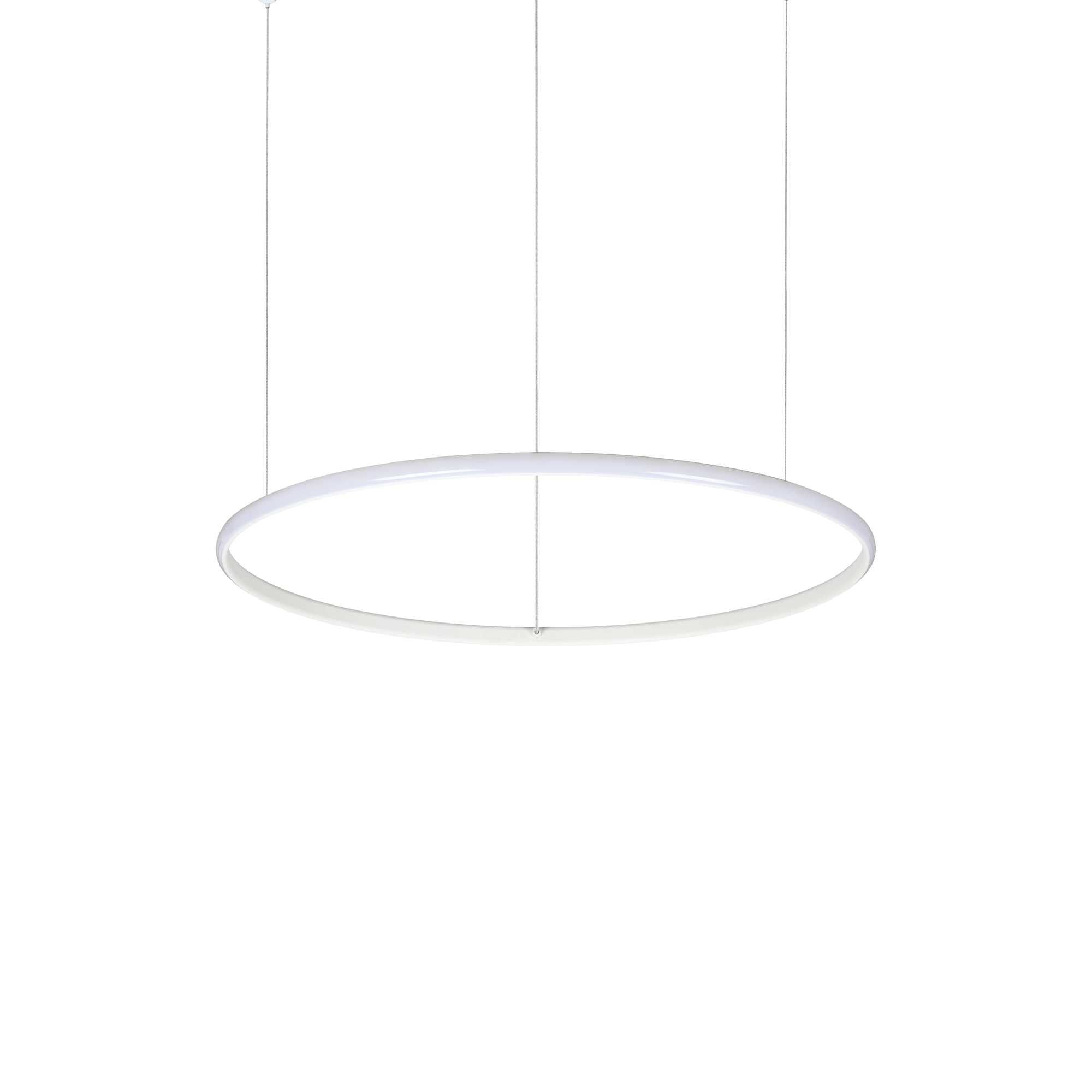 Ideallux HULAHOOP 61cm LED pendant light, adjustable height, metal frame, opal diffuser, 230V, white finish.