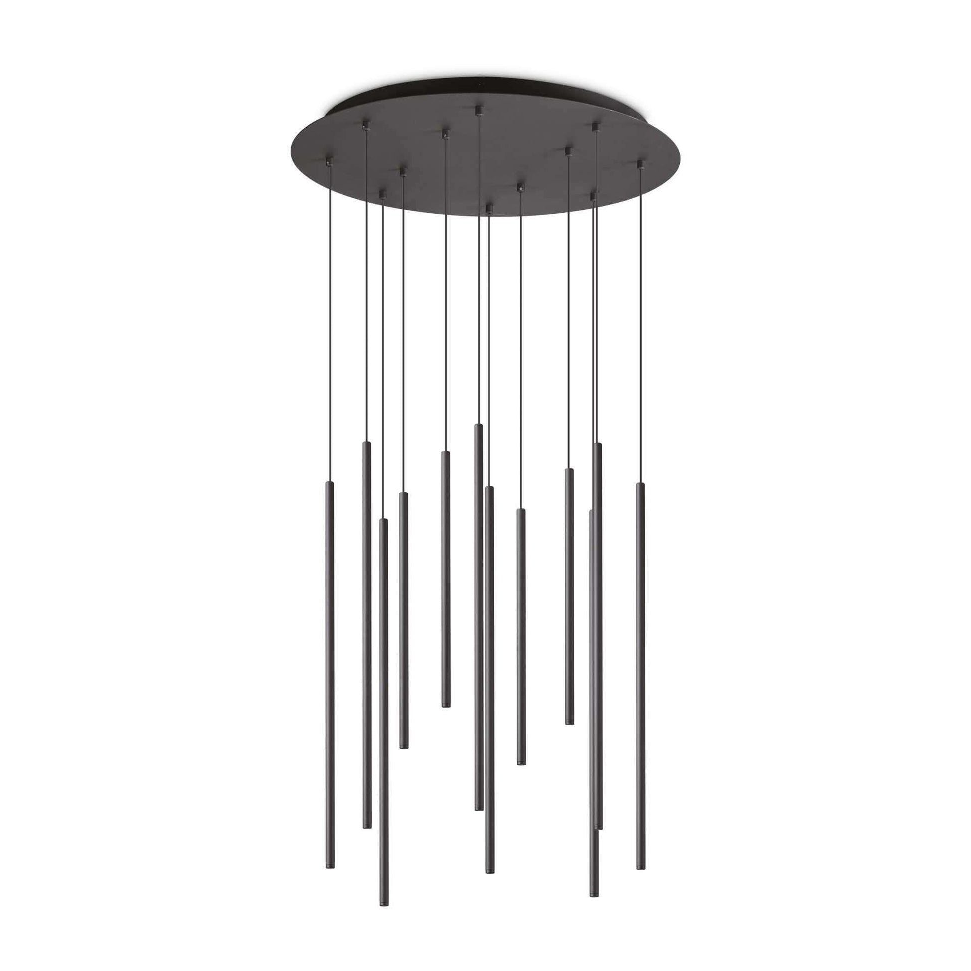 Ideallux FILO 12-pendant light, black, adjustable height, powder-coated metal, modern LED chandelier
