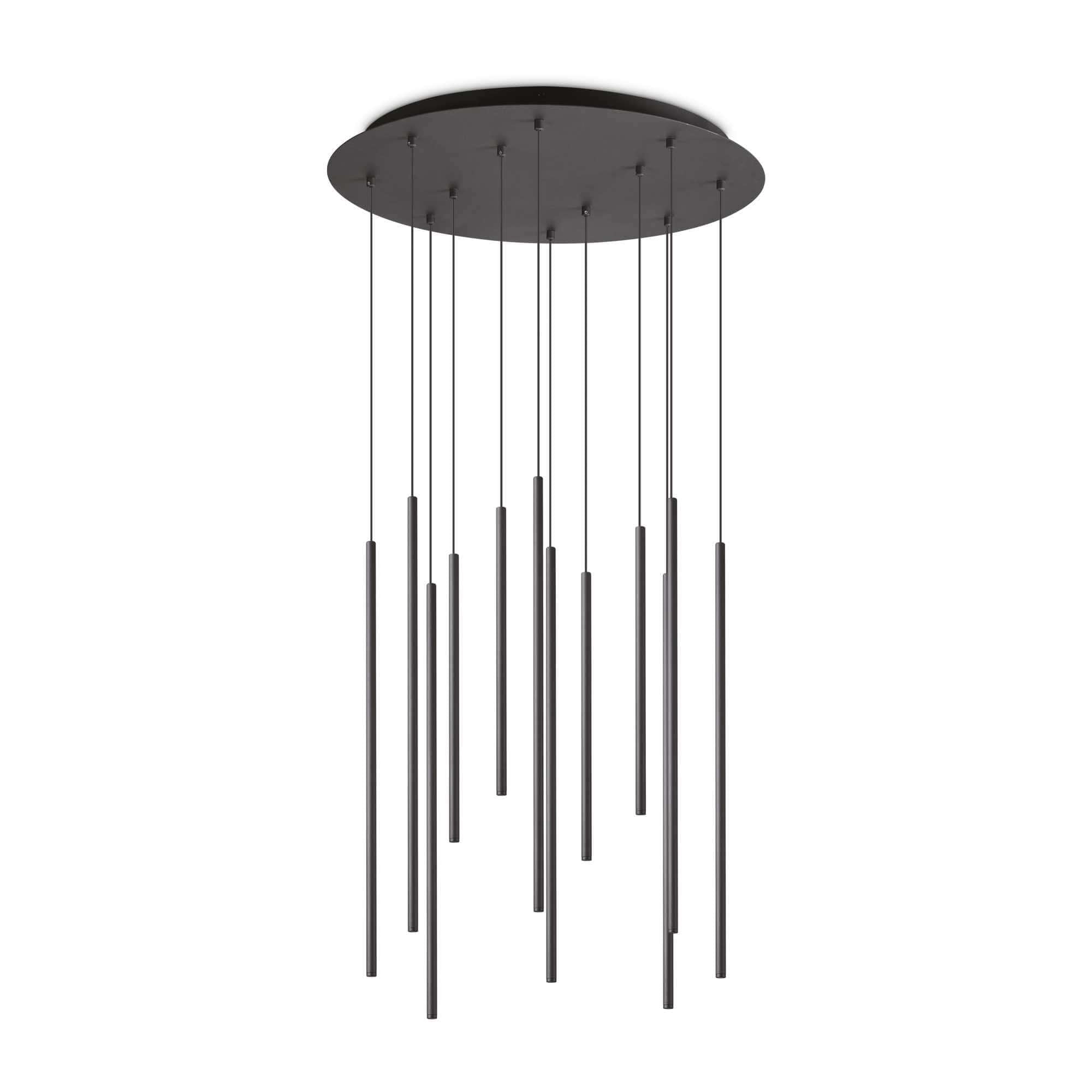 Ideallux FILO 12-pendant light, black, adjustable height, powder-coated metal, modern LED chandelier