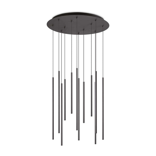 Ideallux FILO 12-pendant light, black, adjustable height, powder-coated metal, modern LED chandelier