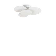 Modern white Ideallux CLOUD pendant light with metal frame and opal acrylic diffusers, 52cm diameter, non-dimmable.