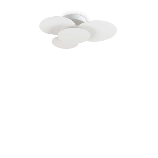 Modern white Ideallux CLOUD pendant light with metal frame and opal acrylic diffusers, 52cm diameter, non-dimmable.