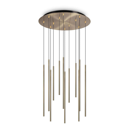Ideallux Pendelleuchte FILO 12 Messing, pulverbeschichtetes Metall, LED, nicht dimmbar, Ø60cm, höhenverstellbar, 230V, elegant design