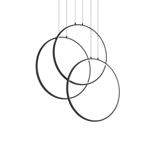 Ideallux Pendelleuchte CERCHIO in schwarz, modernes LED-Hängeleuchten-Design, metall-mattes Finish, verstellbare Höhe, stilvoll und elegant.
