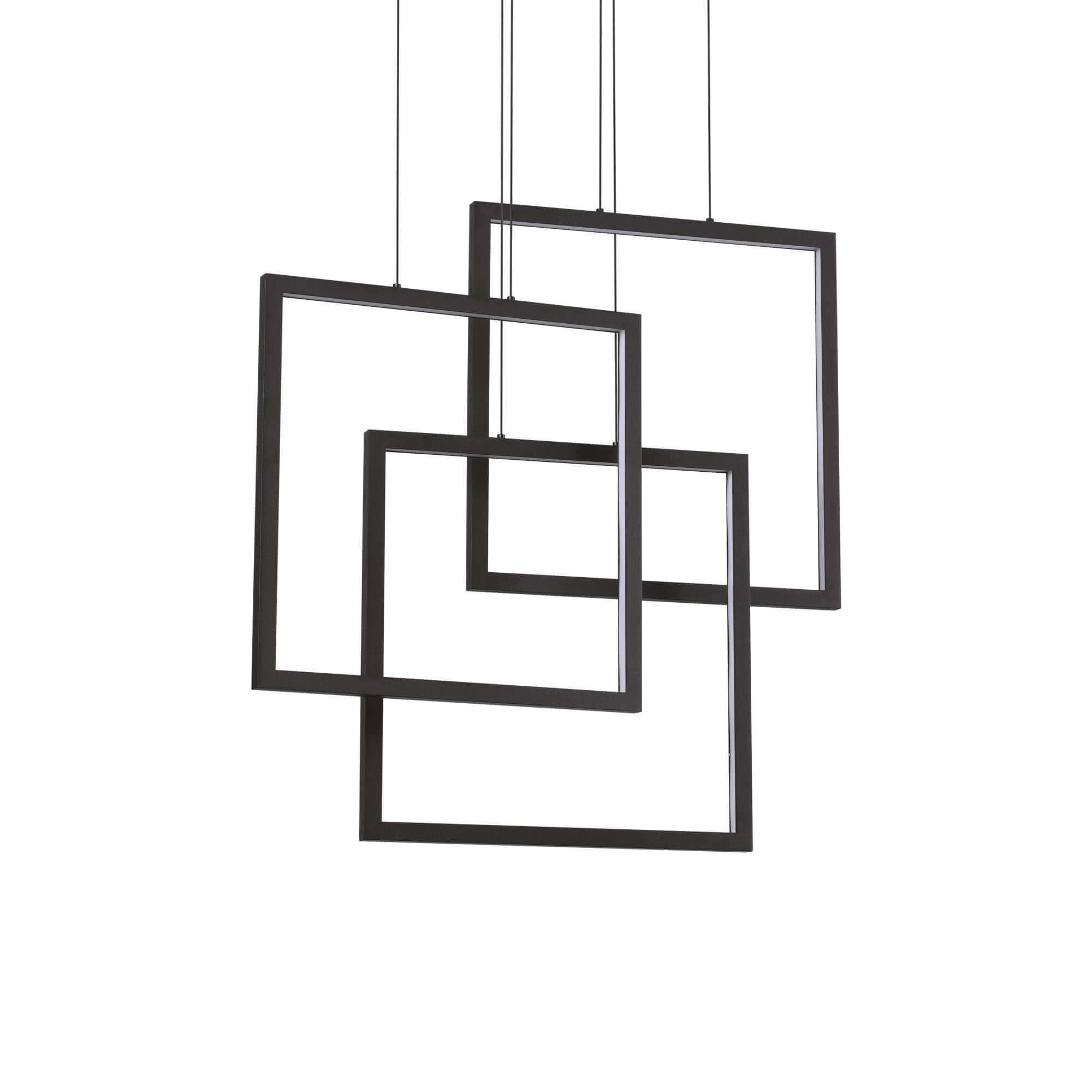 Ideallux Pendelleuchte QUADRATO schwarz, modernes mattes Metall-Design, höhenverstellbar, 73x18cm, LED Öko-Leuchte, dimmbar