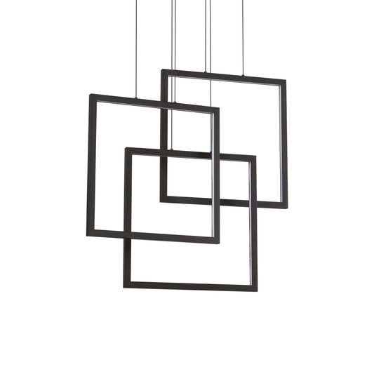 Ideallux Pendelleuchte QUADRATO schwarz, modernes mattes Metall-Design, höhenverstellbar, 73x18cm, LED Öko-Leuchte, dimmbar