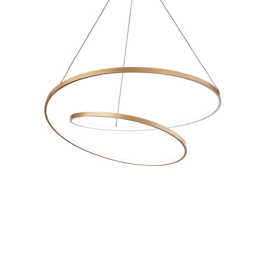 Gold Ideallux OZ pendant light, 60cm diameter, LED, non-dimmable, modern spiral design, 5300LM, adjustable height cable, metal frame.