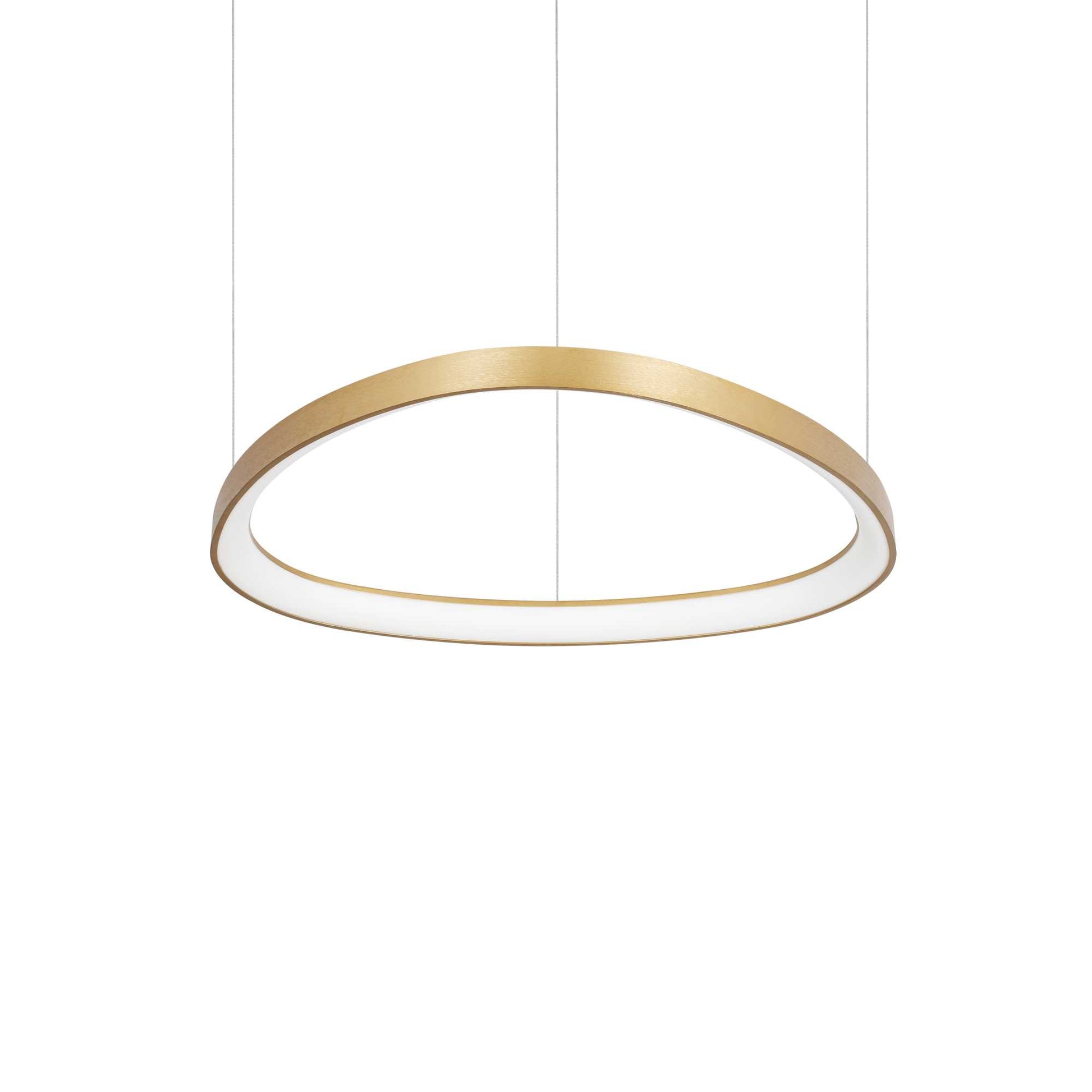 Ideallux GEMINI pendant light, 61cm, brushed brass finish, LED, adjustable height, round design