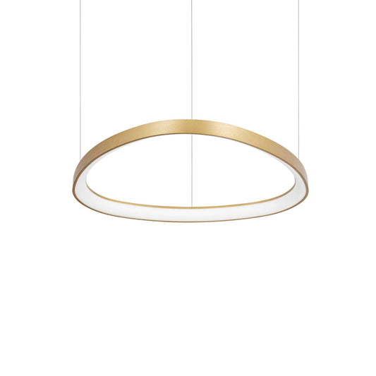 Ideallux GEMINI pendant light, 61cm, brushed brass finish, LED, adjustable height, round design