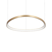 Ideallux Gemini pendant light in brushed brass, 81cm diameter, featuring adjustable height and LED 8100LM 3000K for elegant lighting.