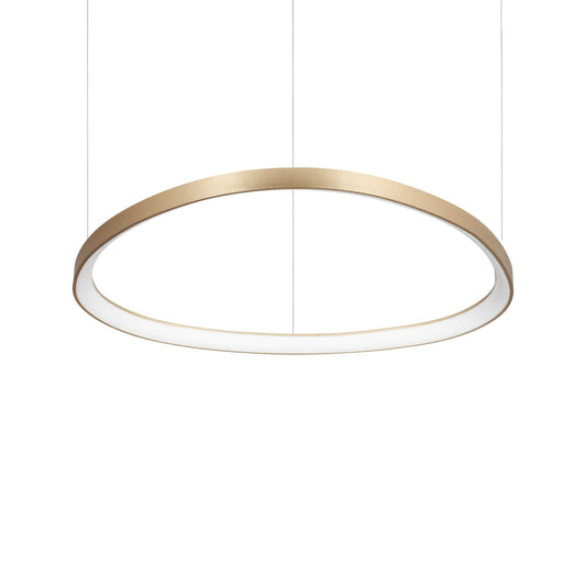 Ideallux Gemini pendant light in brushed brass, 81cm diameter, featuring adjustable height and LED 8100LM 3000K for elegant lighting.
