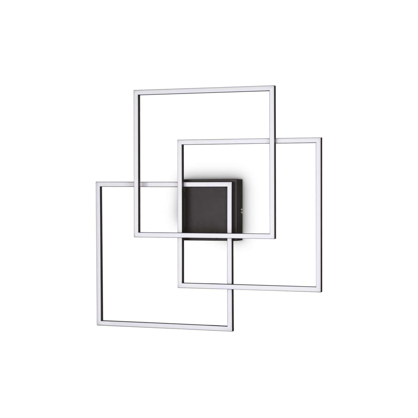 Ideallux Deckenleuchte QUADRATO schwarz, square-shaped matte black metal frame, opal diffuser, LED 4950LM 3000K, 59.5cm by 59cm.