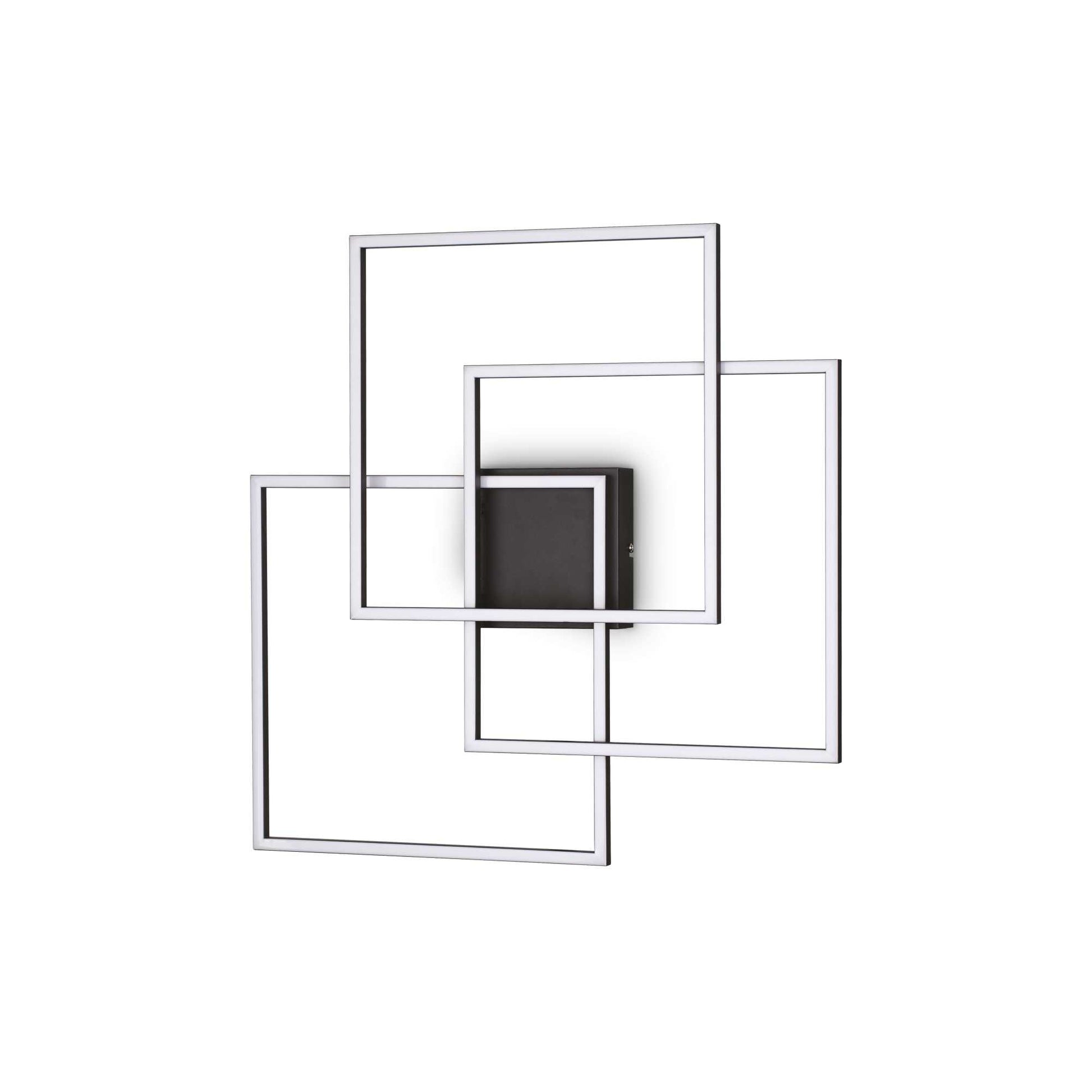 Ideallux Deckenleuchte QUADRATO schwarz, square-shaped matte black metal frame, opal diffuser, LED 4950LM 3000K, 59.5cm by 59cm.