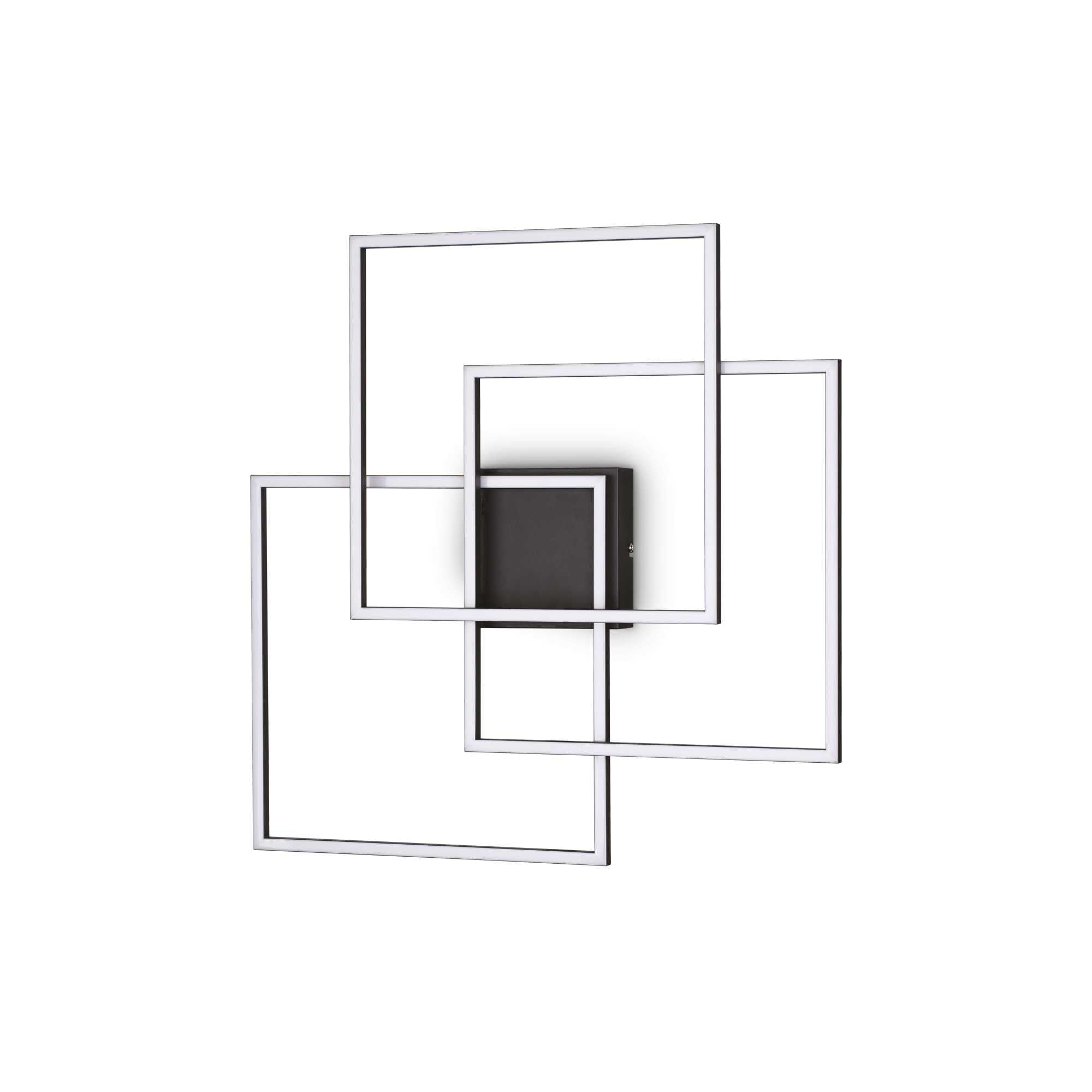 Ideallux Deckenleuchte QUADRATO schwarz, square-shaped matte black metal frame, opal diffuser, LED 4950LM 3000K, 59.5cm by 59cm.