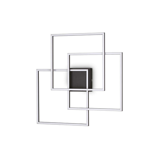 Ideallux Deckenleuchte QUADRATO schwarz, square-shaped matte black metal frame, opal diffuser, LED 4950LM 3000K, 59.5cm by 59cm.