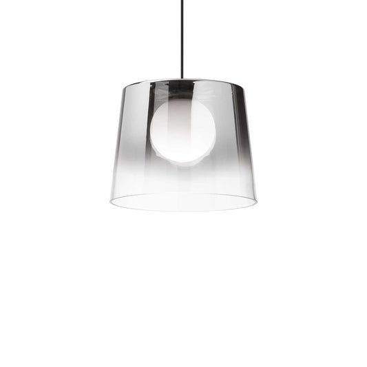 Ideallux FADE Chrom pendant light with dimmable feature, transparent glass shade, adjustable height, and modern chrome finish.