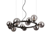 Ideal Lux Pendelleuchte PERLAGE, 11-flammig, Ø73cm, mattschwarzes Metallrahmen, Pyrexglas in Fume, dimmbar LED Leuchte