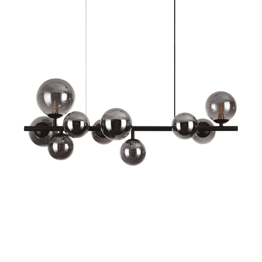 Ideal Lux Pendelleuchte PERLAGE, 10-flammig, mattschwarzes Metall, Pyrexglas in Fume, dimmbar, 81cm Länge, moderne Designerleuchte.