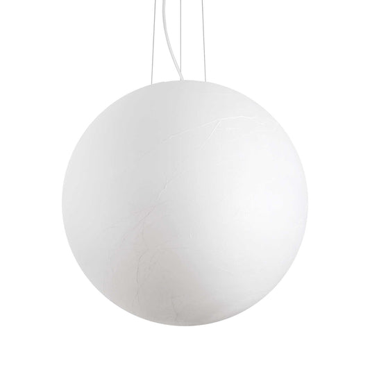 Ideallux Carta pendant light, 60cm diameter, white matte metal, polycarbonate with paper effect, adjustable cable, dimmable, E27 socket.