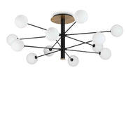 Ideallux COSMOPOLITAN 12-light black gold ceiling lamp with matte metal finish and white glass diffusers