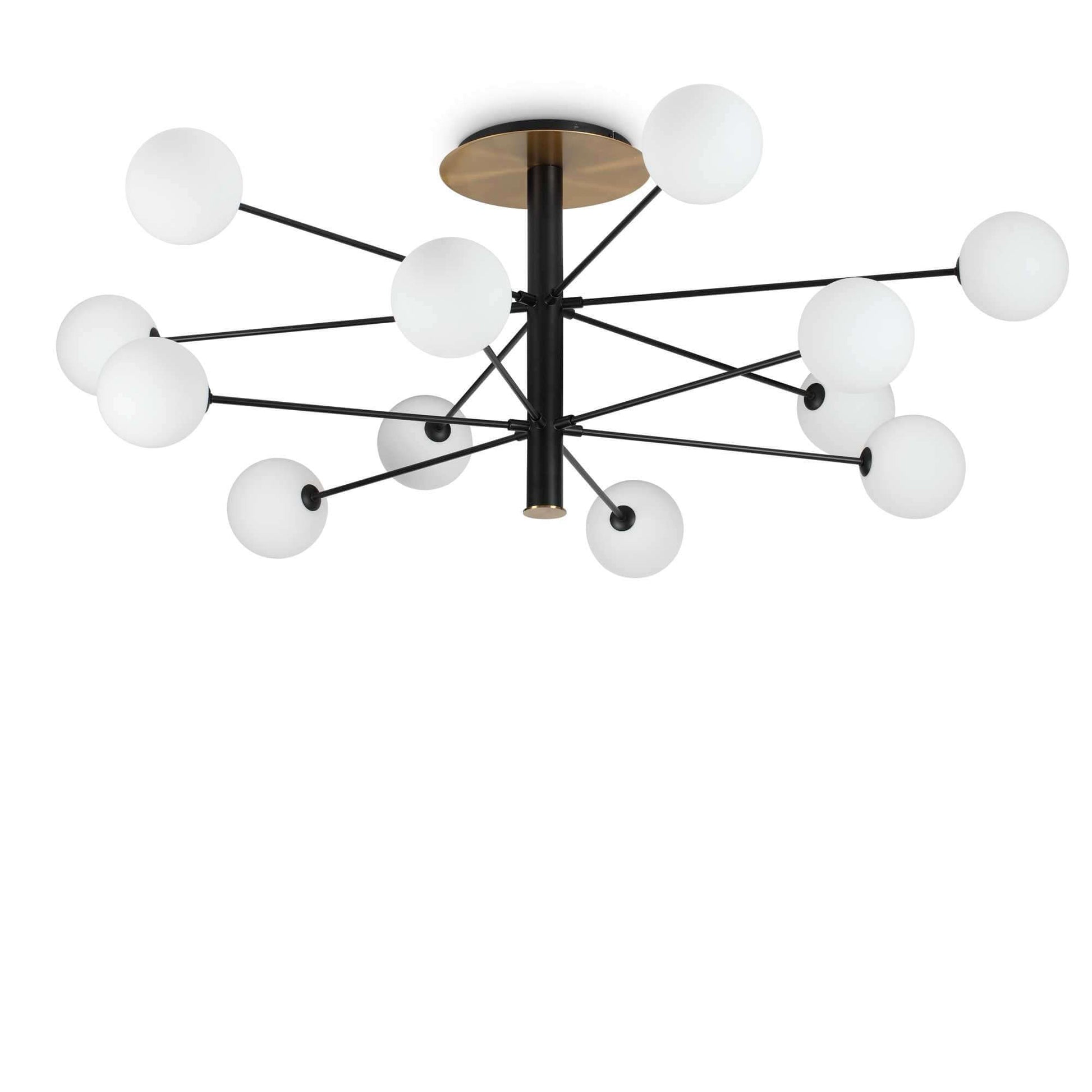 Ideallux COSMOPOLITAN 12-light black gold ceiling lamp with matte metal finish and white glass diffusers