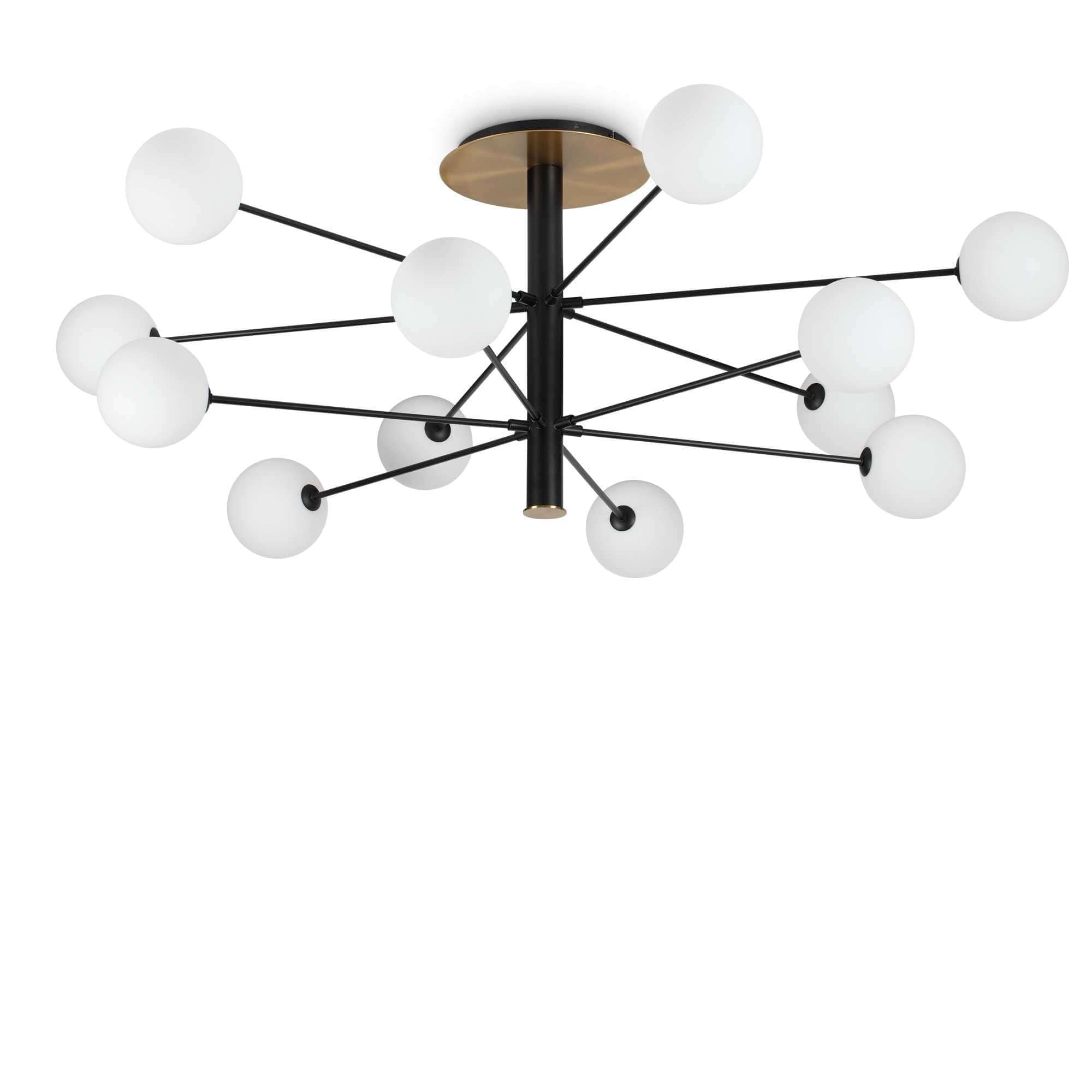 Ideallux COSMOPOLITAN 12-light black gold ceiling lamp with matte metal finish and white glass diffusers