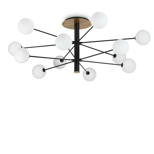 Ideallux COSMOPOLITAN 12-light black gold ceiling lamp with matte metal finish and white glass diffusers