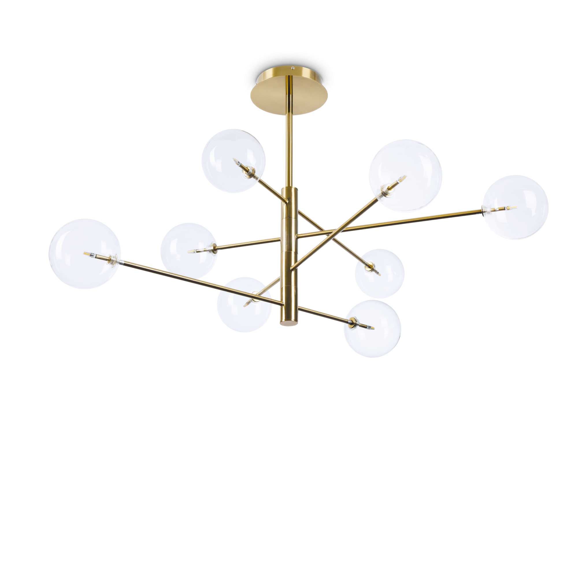 Ideallux Pendelleuchte EQUINOXE Gold, 8 Leuchten, Antik-Messing, dimmbar, mundgeblasenes Glas, Ø130cm, elegantes Design