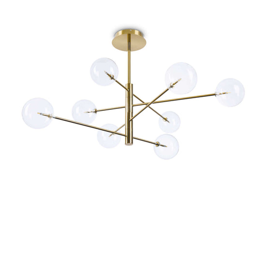 Ideallux Pendelleuchte EQUINOXE Gold, 8 Leuchten, Antik-Messing, dimmbar, mundgeblasenes Glas, Ø130cm, elegantes Design