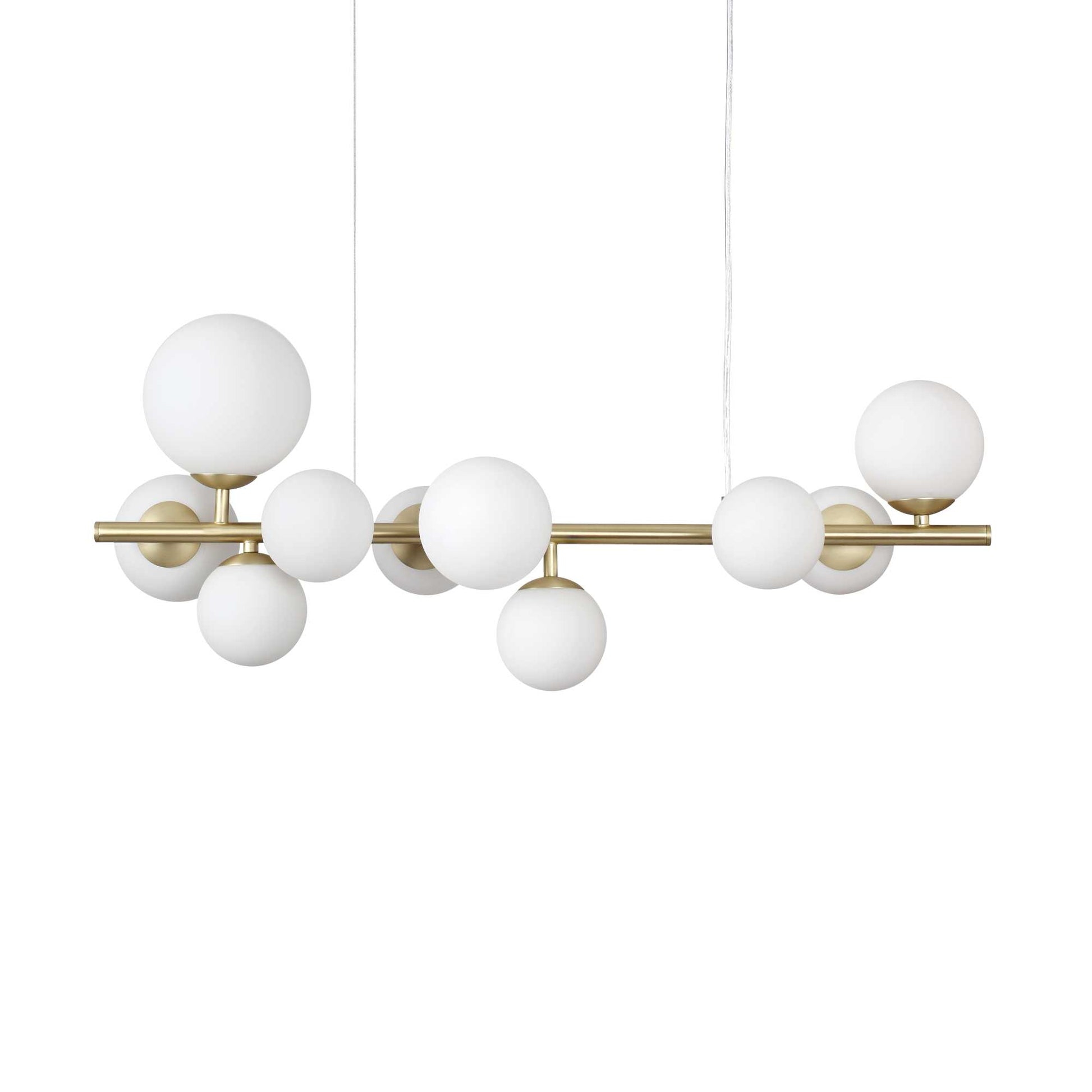 Ideal Lux Pendelleuchte PERLAGE, 10-flammige goldene Hängelampe mit weißem Pyrexglas, verstellbar, stilvoll und dimmbar.