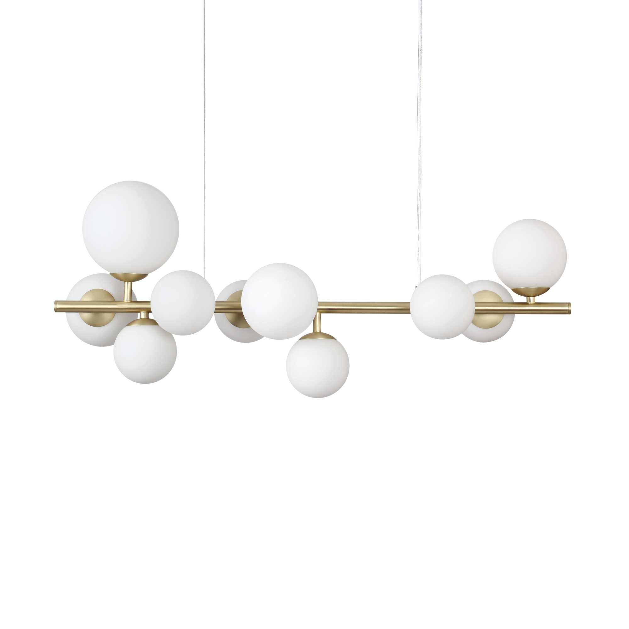 Ideal Lux Pendelleuchte PERLAGE, 10-flammige goldene Hängelampe mit weißem Pyrexglas, verstellbar, stilvoll und dimmbar.