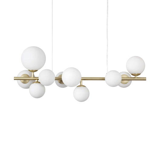 Ideal Lux Pendelleuchte PERLAGE, 10-flammige goldene Hängelampe mit weißem Pyrexglas, verstellbar, stilvoll und dimmbar.